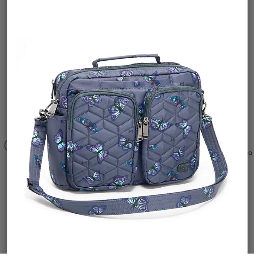 EUC Lug Medium E/W Top Handle Crossbody Navigator Butterfly Grey
